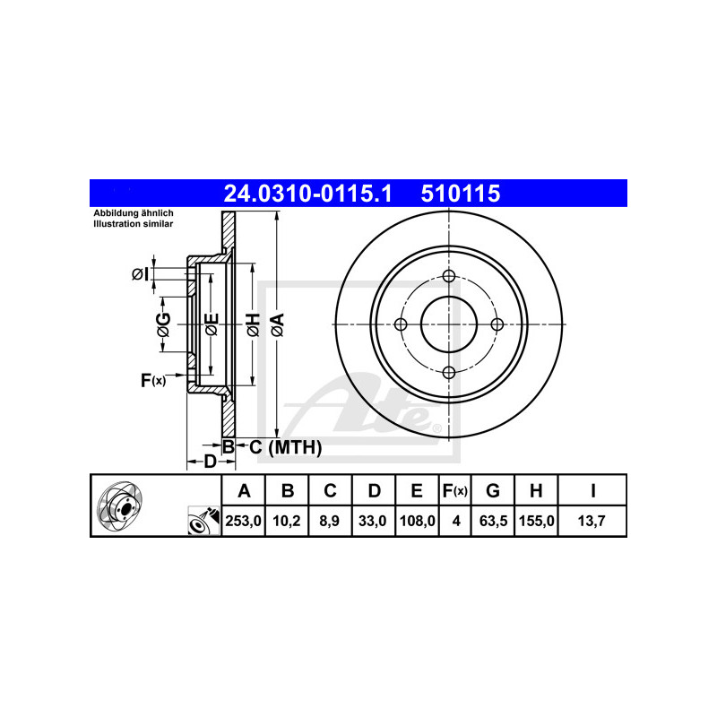 Jeu de 2 disques de frein ATE