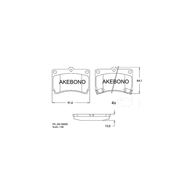 Jeu de quatre plaquettes de frein à disque AKEBONO