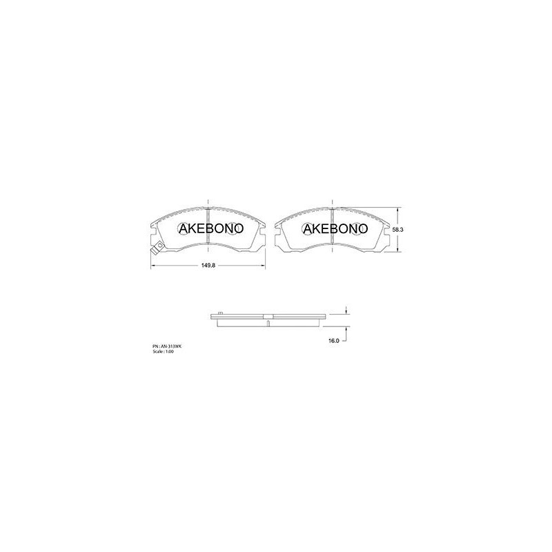 Jeu de quatre plaquettes de frein à disque AKEBONO