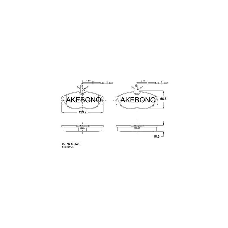 Jeu de quatre plaquettes de frein à disque AKEBONO