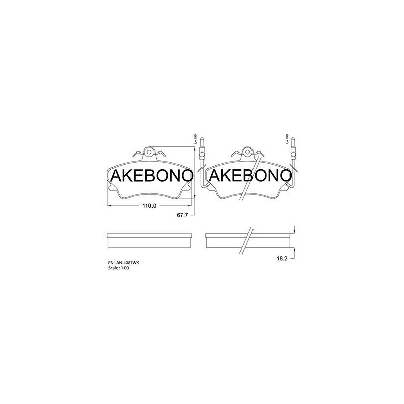 Jeu de quatre plaquettes de frein à disque AKEBONO