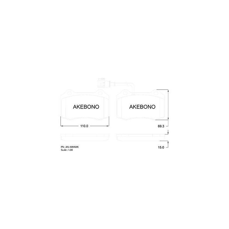 Jeu de quatre plaquettes de frein à disque AKEBONO