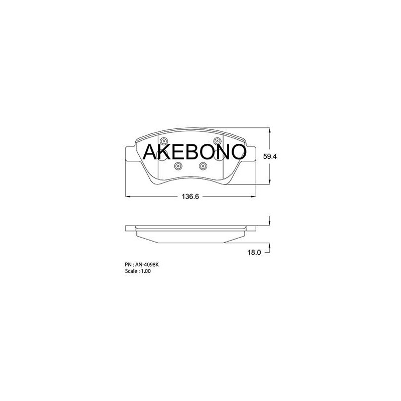 Jeu de quatre plaquettes de frein à disque AKEBONO