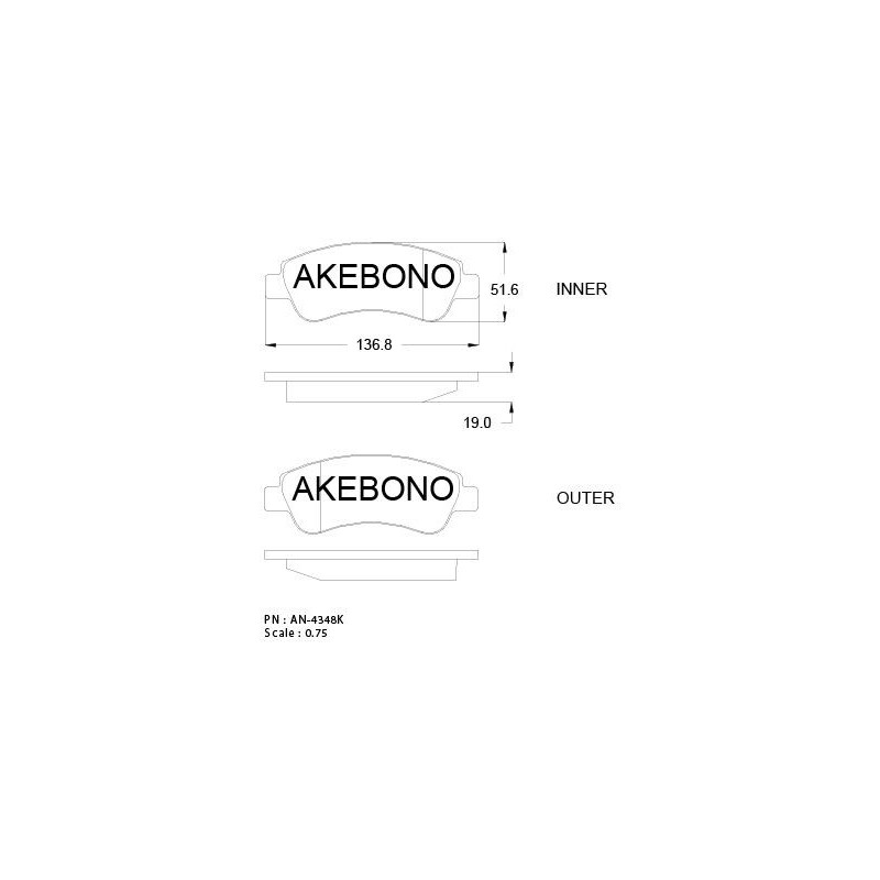 Jeu de quatre plaquettes de frein à disque AKEBONO