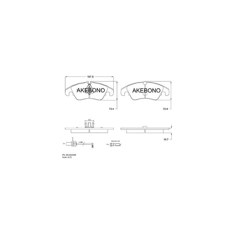 Jeu de quatre plaquettes de frein à disque AKEBONO