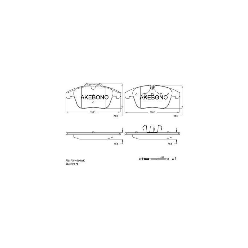 Jeu de quatre plaquettes de frein à disque AKEBONO