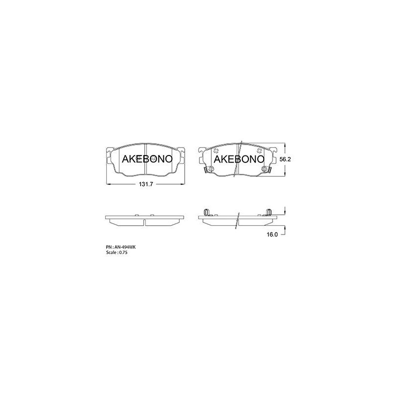 Jeu de quatre plaquettes de frein à disque AKEBONO