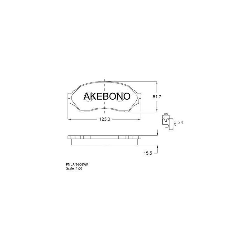 Jeu de quatre plaquettes de frein à disque AKEBONO