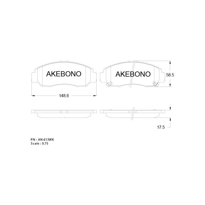 Jeu de quatre plaquettes de frein à disque AKEBONO
