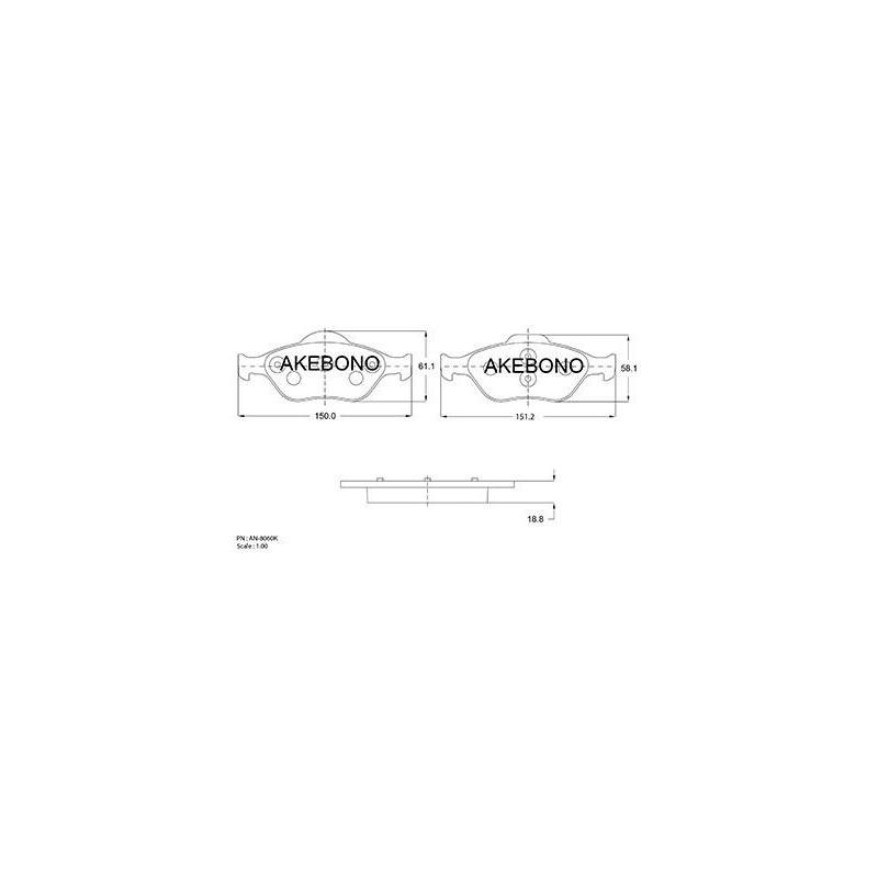 Jeu de quatre plaquettes de frein à disque AKEBONO