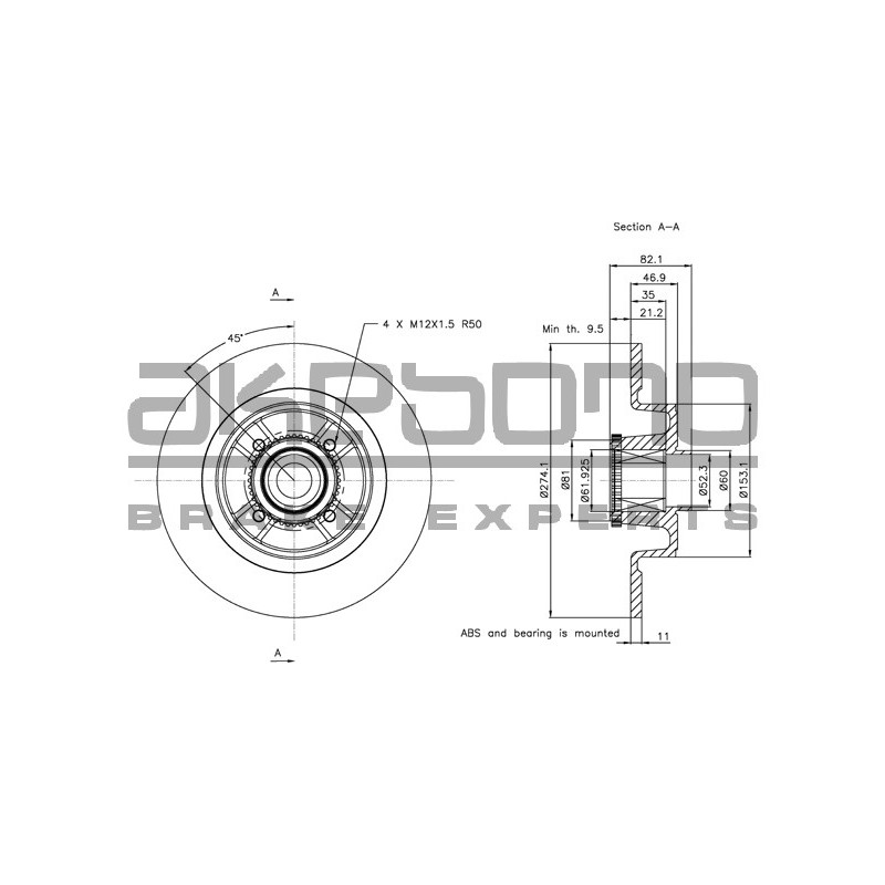 Disque de frein à l'unité AKEBONO