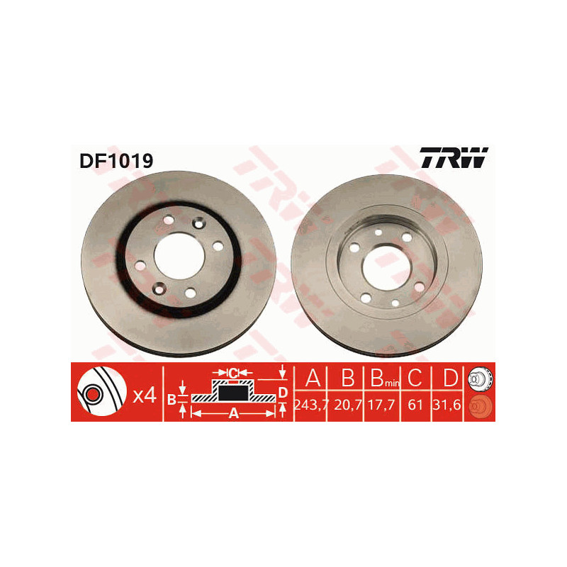 Jeu de 2 disques de frein TRW