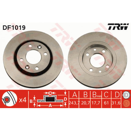 Jeu de 2 disques de frein TRW