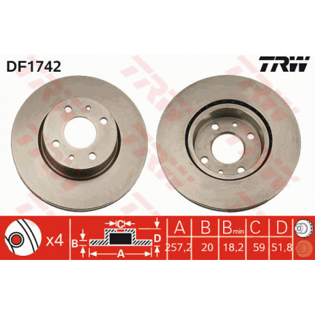 Jeu de 2 disques de frein TRW