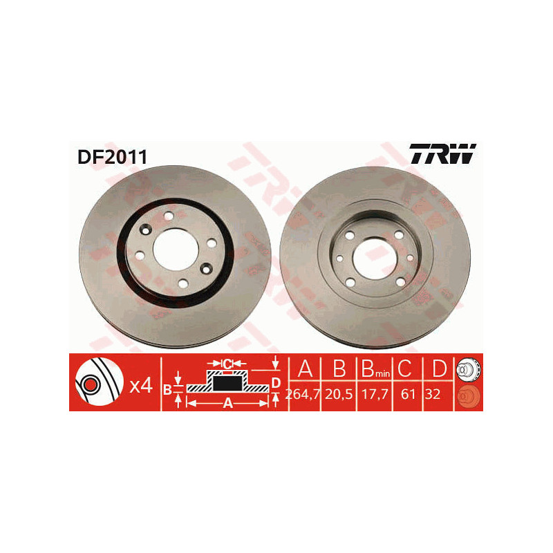 Jeu de 2 disques de frein TRW