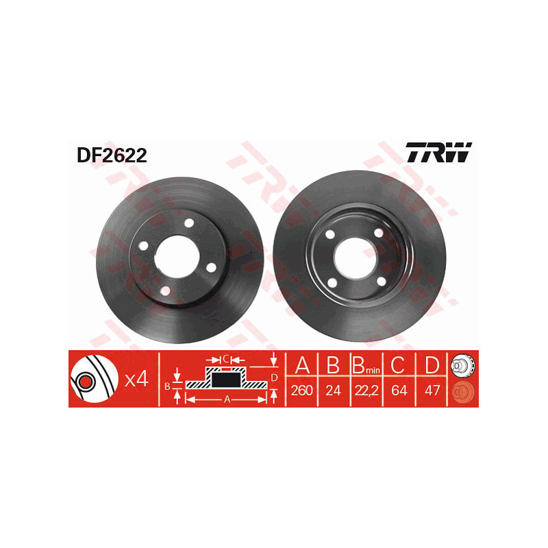 Jeu de 2 disques de frein TRW