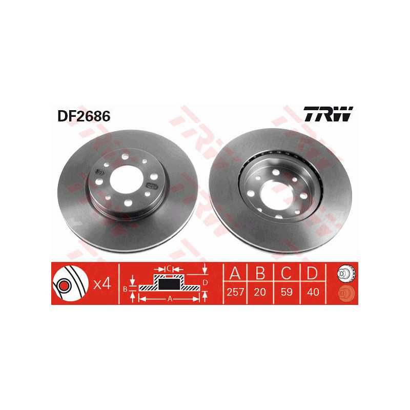 Jeu de 2 disques de frein TRW