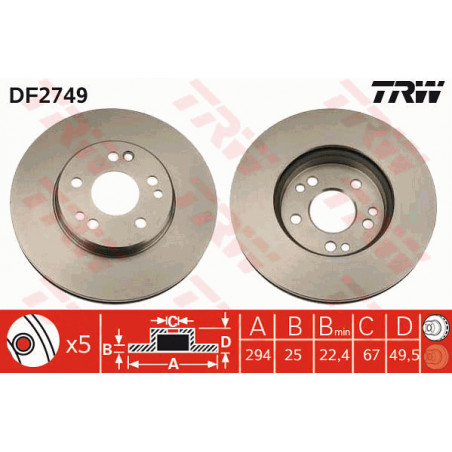 Jeu de 2 disques de frein TRW