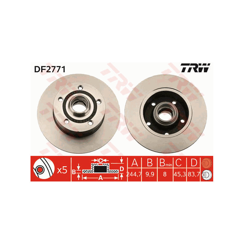 Jeu de 2 disques de frein TRW