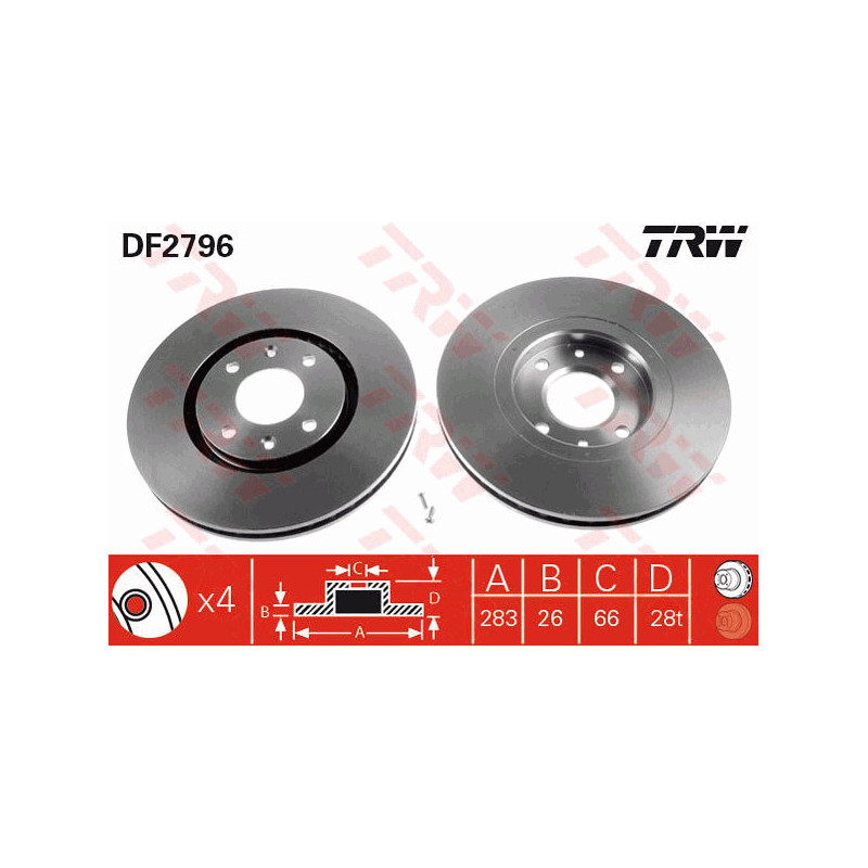 Jeu de 2 disques de frein TRW