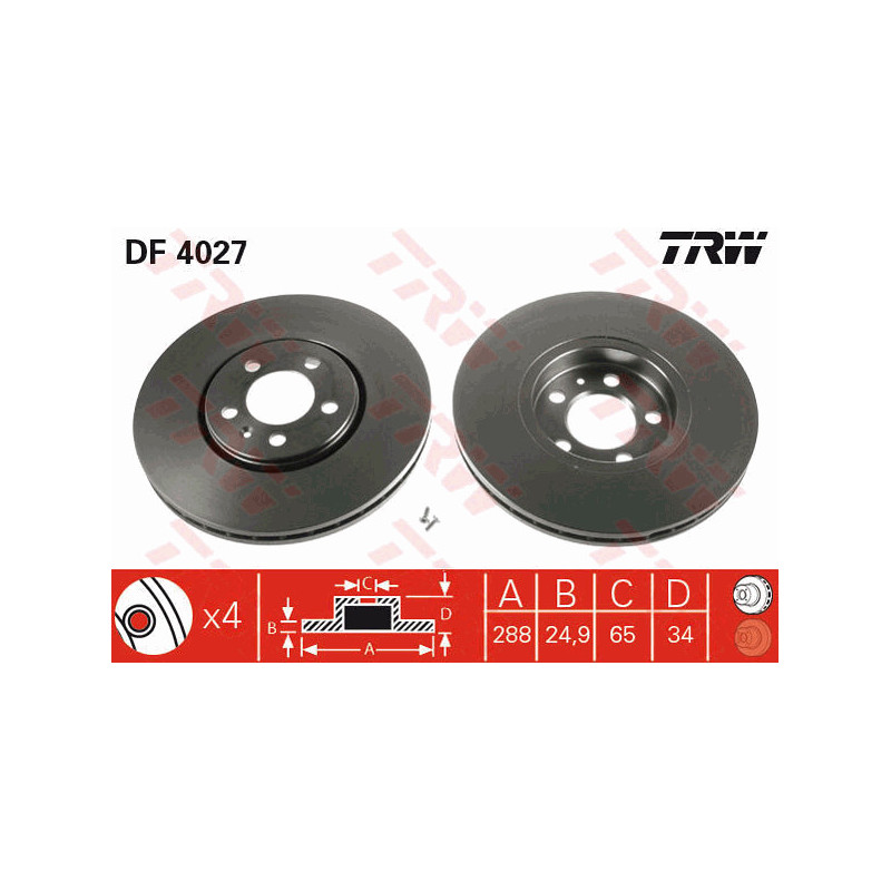 Jeu de 2 disques de frein TRW