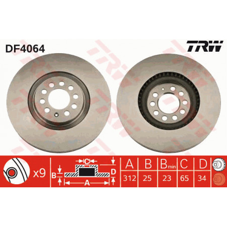 Jeu de 2 disques de frein TRW