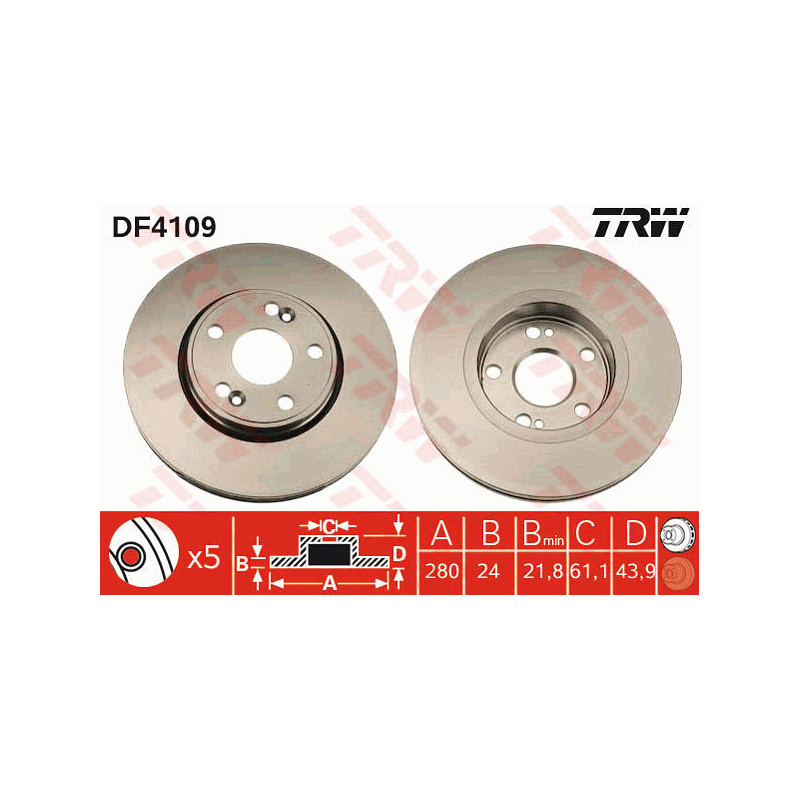 Jeu de 2 disques de frein TRW