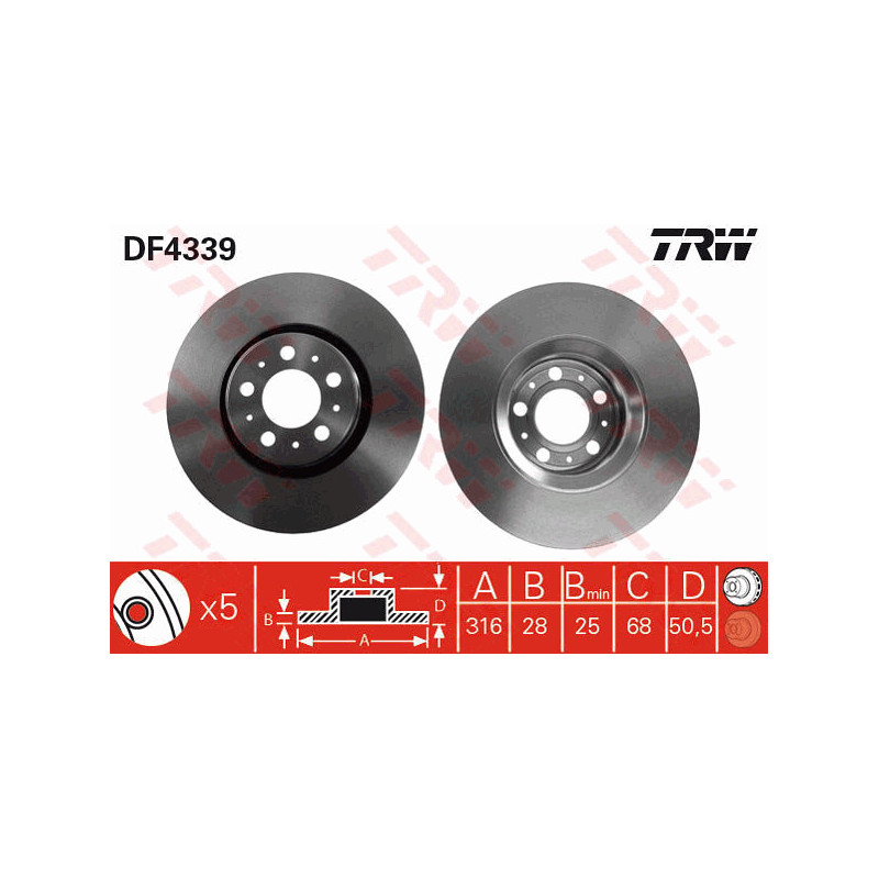 Jeu de 2 disques de frein TRW