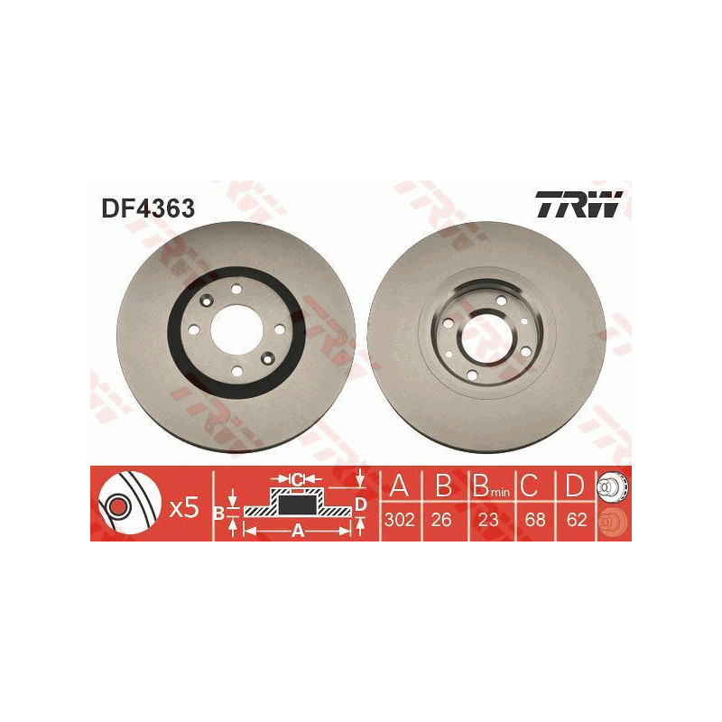 Jeu de 2 disques de frein TRW