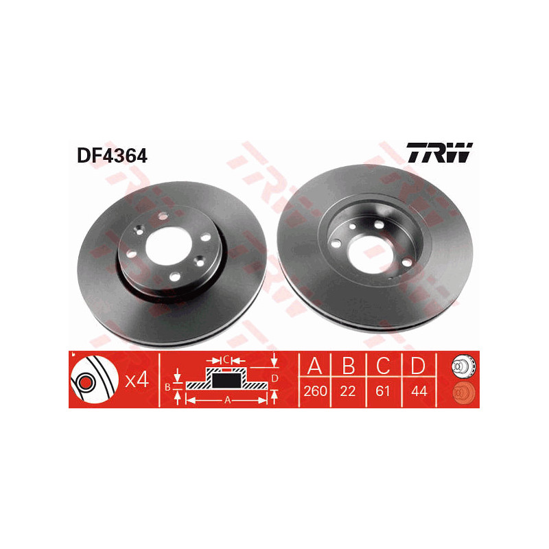 Jeu de 2 disques de frein TRW