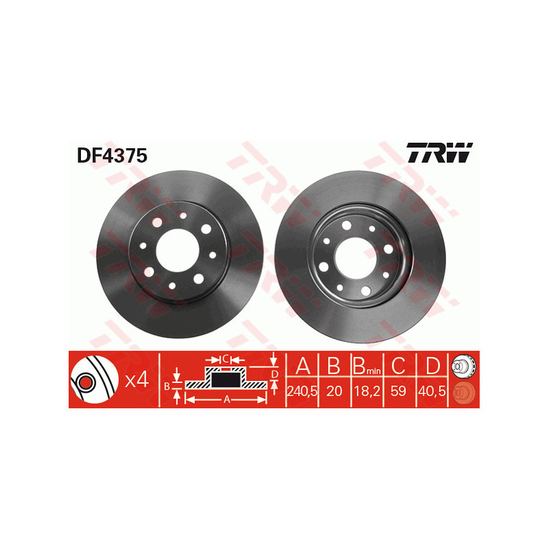 Jeu de 2 disques de frein TRW