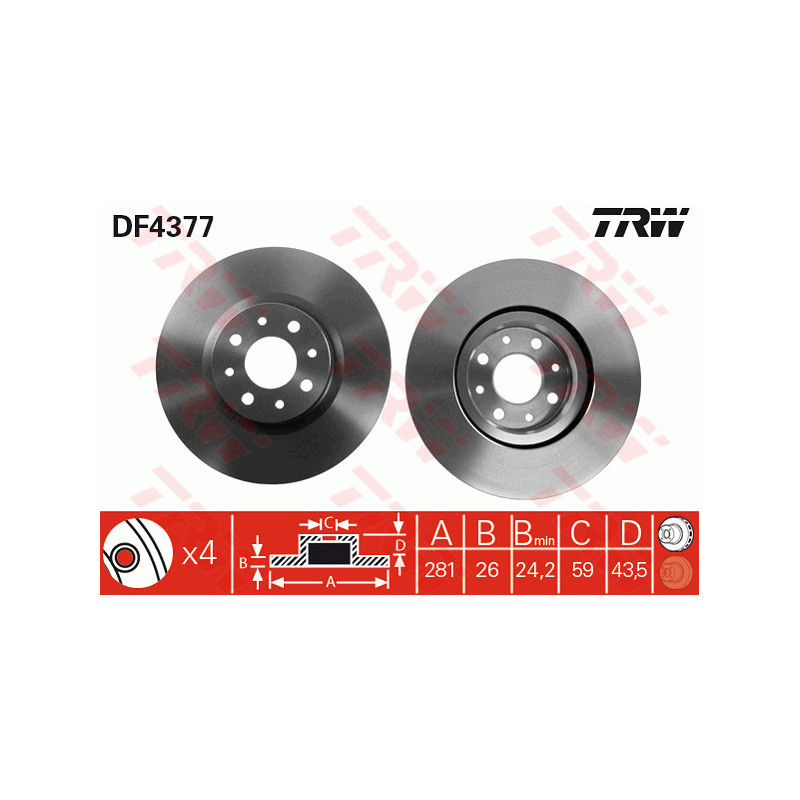 Jeu de 2 disques de frein TRW