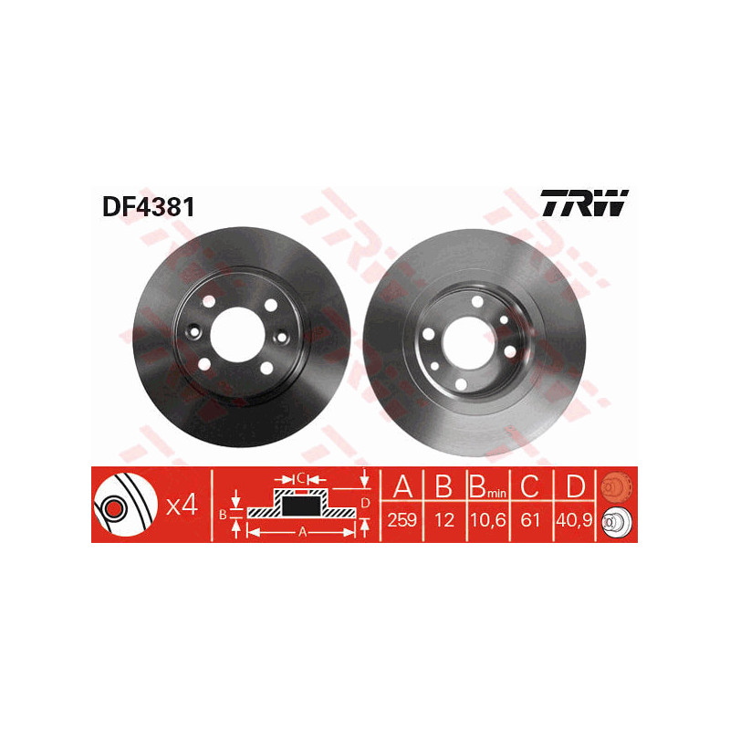 Jeu de 2 disques de frein TRW