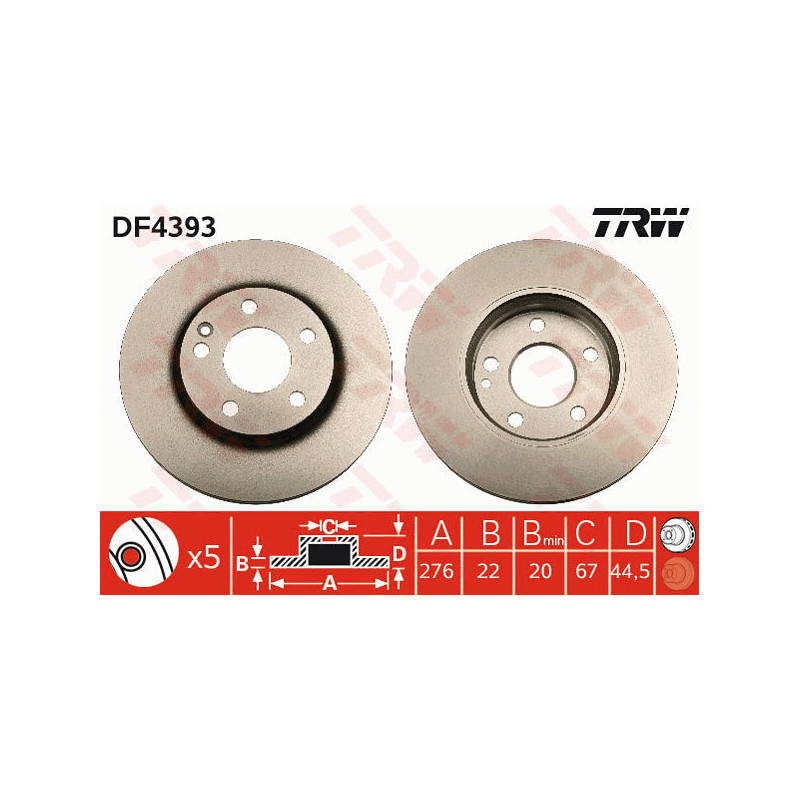 Jeu de 2 disques de frein TRW