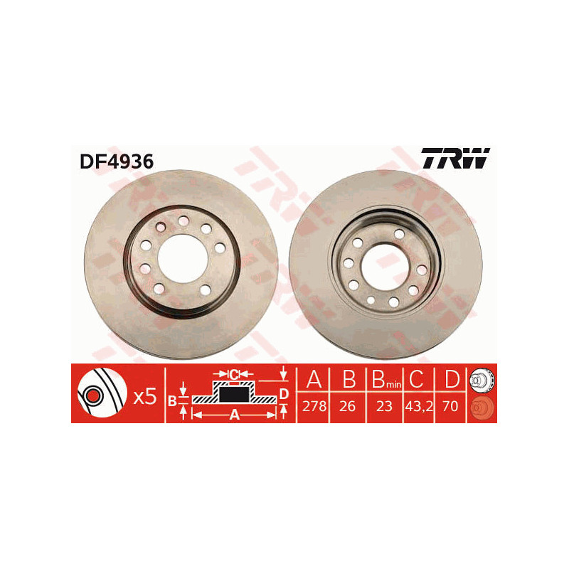 Jeu de 2 disques de frein TRW