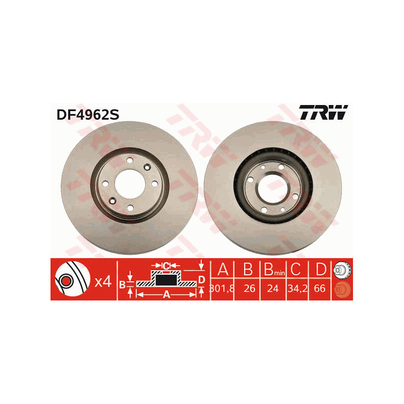 Jeu de 2 disques de frein TRW