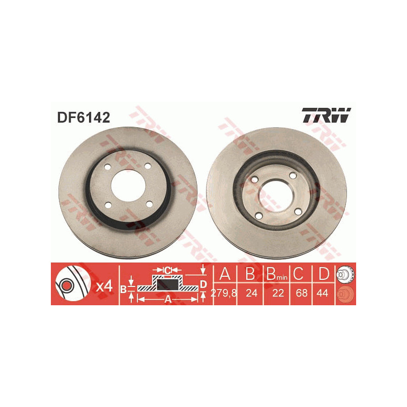 Jeu de 2 disques de frein TRW