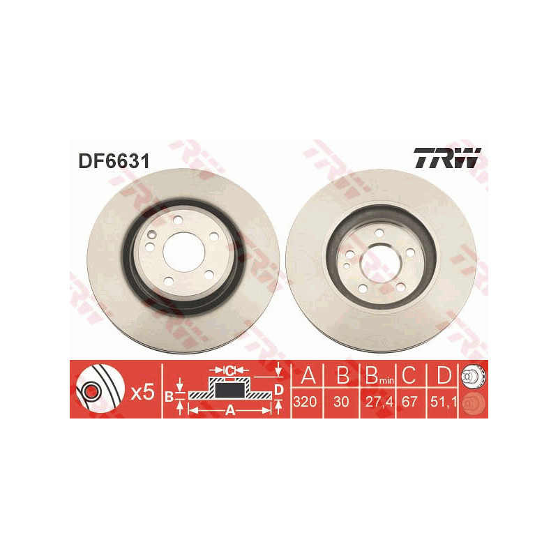 Jeu de 2 disques de frein TRW