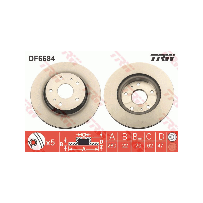 Jeu de 2 disques de frein TRW