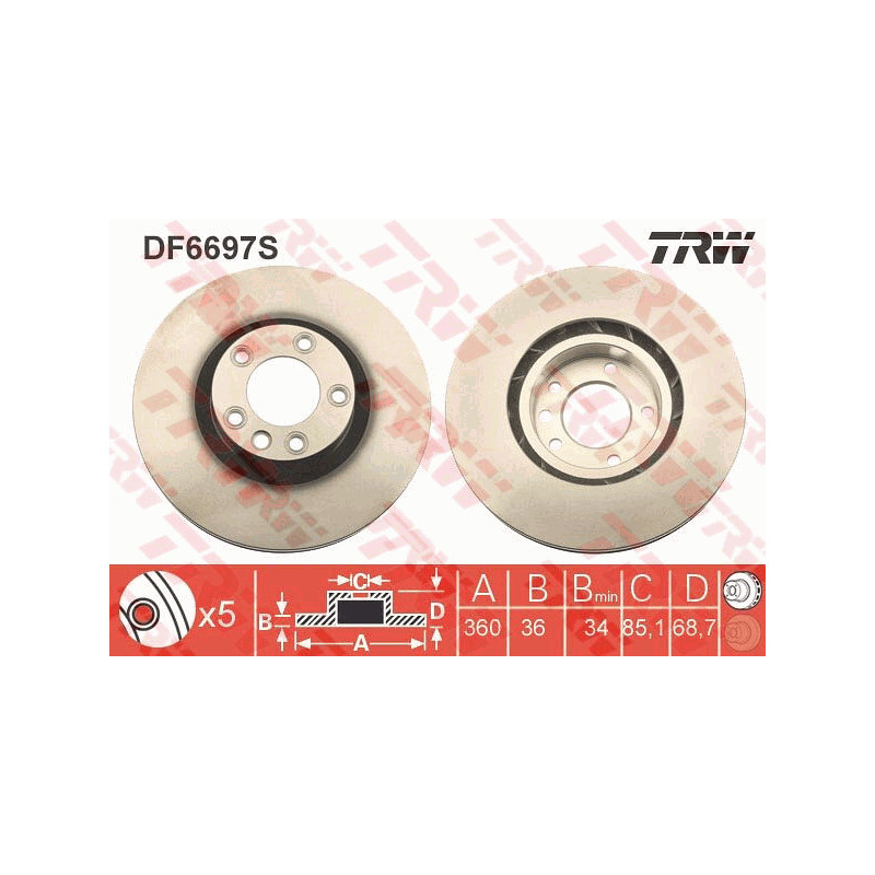 Jeu de 2 disques de frein TRW