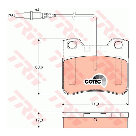 Jeu de quatre plaquettes de frein à disque TRW