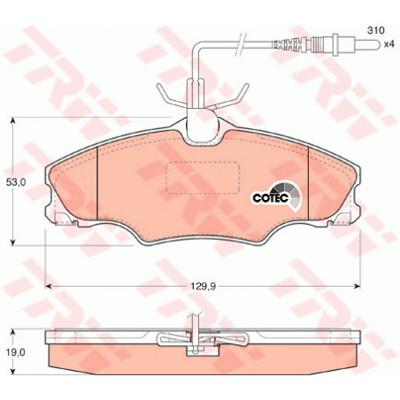Jeu de quatre plaquettes de frein à disque TRW