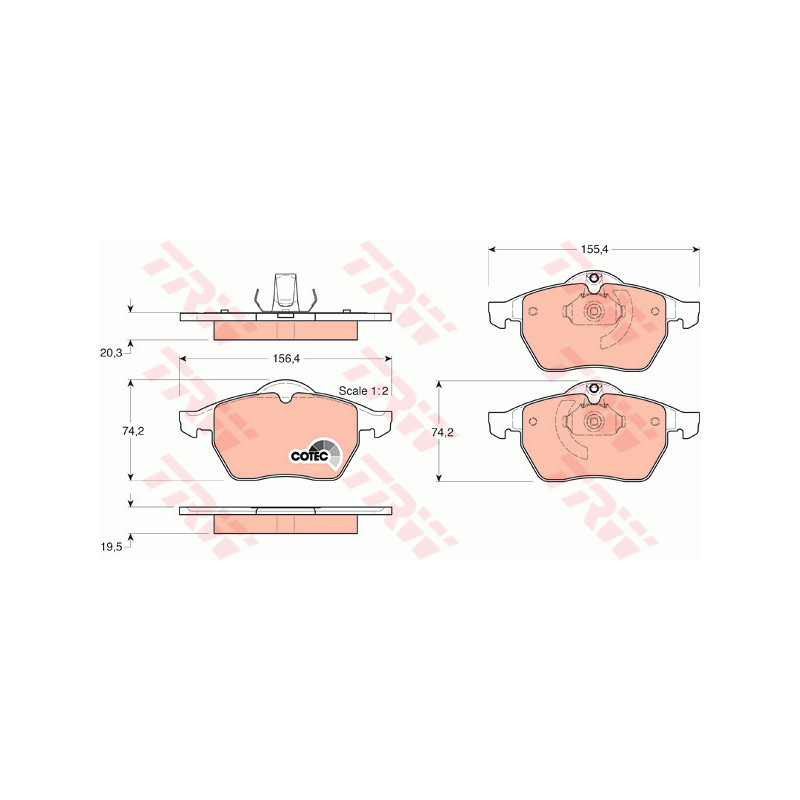 Jeu de quatre plaquettes de frein à disque TRW