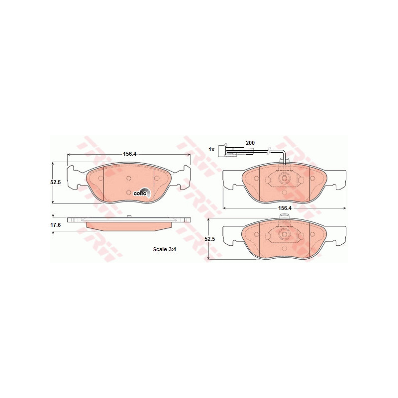 Jeu de quatre plaquettes de frein à disque TRW
