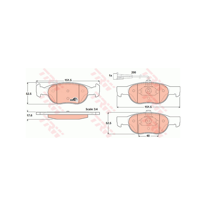 Jeu de quatre plaquettes de frein à disque TRW