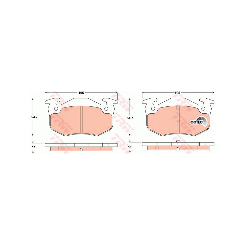 Jeu de quatre plaquettes de frein à disque TRW