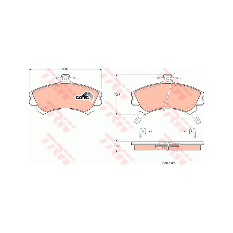 Jeu de quatre plaquettes de frein à disque TRW