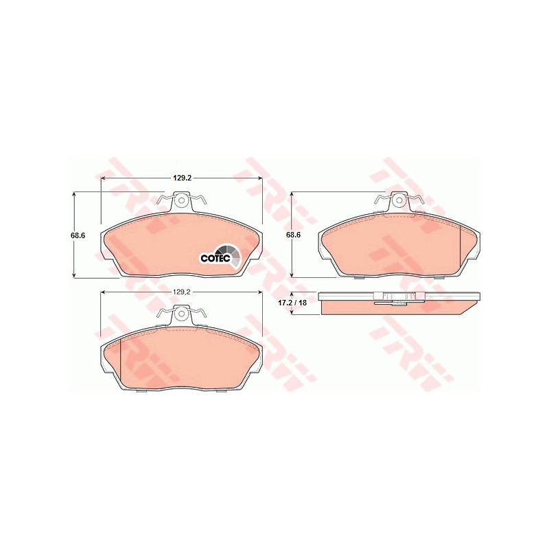 Jeu de quatre plaquettes de frein à disque TRW