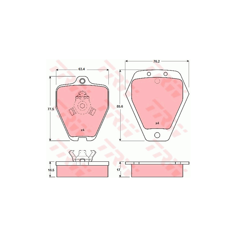 Jeu de quatre plaquettes de frein à disque TRW