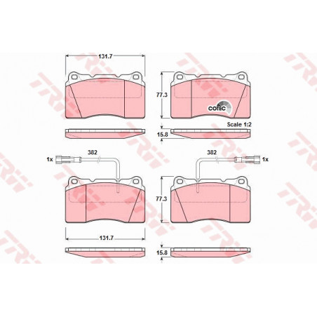 Jeu de quatre plaquettes de frein à disque TRW